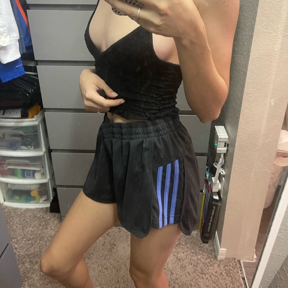 Adidas running shorts- women’s M- grey & blue